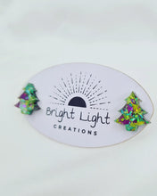 Load image into Gallery viewer, Confetti Glitter Christmas Tree Stud Earrings (5 colour variations)