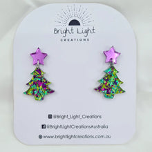 Load image into Gallery viewer, Confetti Glitter Christmas Tree Stud Dangle Earrings (10 colour variations)