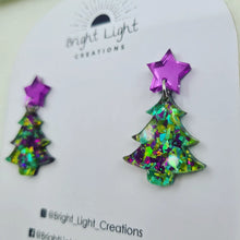 Load image into Gallery viewer, Confetti Glitter Christmas Tree Stud Dangle Earrings (10 colour variations)
