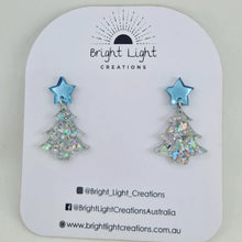 Load image into Gallery viewer, Confetti Glitter Christmas Tree Stud Dangle Earrings (10 colour variations)