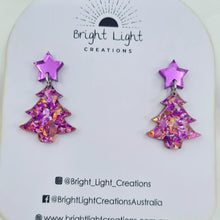 Load image into Gallery viewer, Confetti Glitter Christmas Tree Stud Dangle Earrings (10 colour variations)