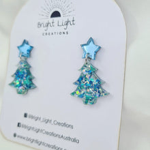 Load image into Gallery viewer, Confetti Glitter Christmas Tree Stud Dangle Earrings (10 colour variations)