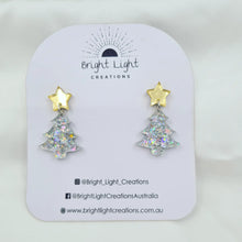 Load image into Gallery viewer, Confetti Glitter Christmas Tree Stud Dangle Earrings (10 colour variations)