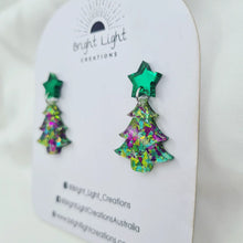 Load image into Gallery viewer, Confetti Glitter Christmas Tree Stud Dangle Earrings (10 colour variations)