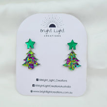 Load image into Gallery viewer, Confetti Glitter Christmas Tree Stud Dangle Earrings (10 colour variations)