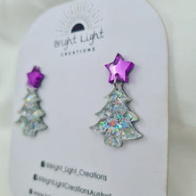 Load image into Gallery viewer, Confetti Glitter Christmas Tree Stud Dangle Earrings (10 colour variations)