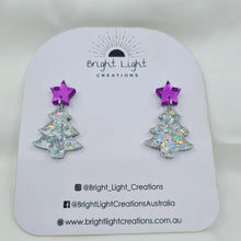 Load image into Gallery viewer, Confetti Glitter Christmas Tree Stud Dangle Earrings (10 colour variations)