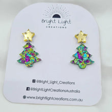 Load image into Gallery viewer, Confetti Glitter Christmas Tree Stud Dangle Earrings (10 colour variations)