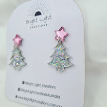 Load image into Gallery viewer, Confetti Glitter Christmas Tree Stud Dangle Earrings (10 colour variations)