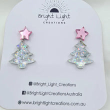 Load image into Gallery viewer, Confetti Glitter Christmas Tree Stud Dangle Earrings (10 colour variations)