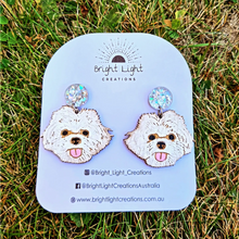 Load image into Gallery viewer, Maltese Dog Stud Dangle Earrings