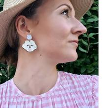 Load image into Gallery viewer, Maltese Dog Stud Dangle Earrings