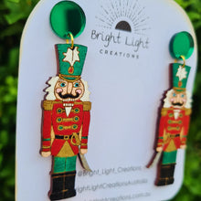 Load image into Gallery viewer, Green Christmas Nutcracker Soldier Stud Dangle Earrings