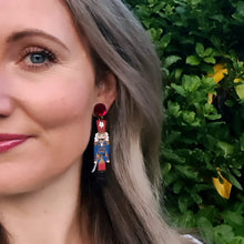 Load image into Gallery viewer, Red Christmas Nutcracker Soldier Stud Dangle Earrings