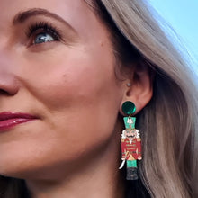Load image into Gallery viewer, Green Christmas Nutcracker Soldier Stud Dangle Earrings