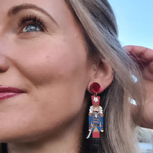 Load image into Gallery viewer, Red Christmas Nutcracker Soldier Stud Dangle Earrings