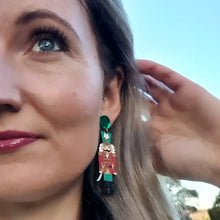 Load image into Gallery viewer, Green Christmas Nutcracker Soldier Stud Dangle Earrings