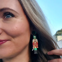 Load image into Gallery viewer, Green Christmas Nutcracker Soldier Stud Dangle Earrings