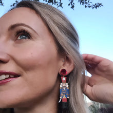 Load image into Gallery viewer, Red Christmas Nutcracker Soldier Stud Dangle Earrings