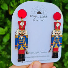 Load image into Gallery viewer, Red Christmas Nutcracker Soldier Stud Dangle Earrings