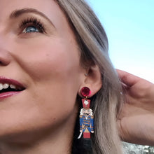 Load image into Gallery viewer, Red Christmas Nutcracker Soldier Stud Dangle Earrings