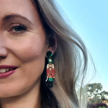 Load image into Gallery viewer, Green Christmas Nutcracker Soldier Stud Dangle Earrings