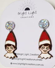 Load image into Gallery viewer, Red Christmas Elf Stud Dangle Earrings