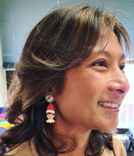 Load image into Gallery viewer, Red Christmas Elf Stud Dangle Earrings