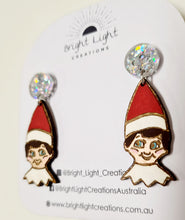 Load image into Gallery viewer, Red Christmas Elf Stud Dangle Earrings