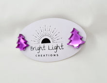 Load image into Gallery viewer, Shiny Purple Christmas Tree Stud Earrings