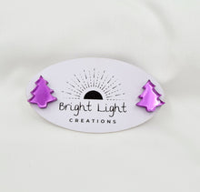 Load image into Gallery viewer, Shiny Purple Christmas Tree Stud Earrings