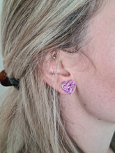 Load image into Gallery viewer, Confetti Glitter Heart Stud Earrings (Pink, Green/Purple, Blue, Gold, Silver)