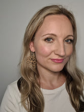 Load image into Gallery viewer, Wooden Lotus Flower Hook Dangle Earrings