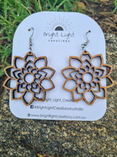 Load image into Gallery viewer, Wooden Flower Mandala Hook Dangle Earrings