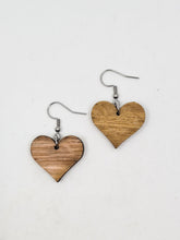 Load image into Gallery viewer, Hardwood Timber Heart Hook Earrings