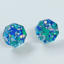 Load image into Gallery viewer, Blue Confetti Glitter Geometric Stud Earrings