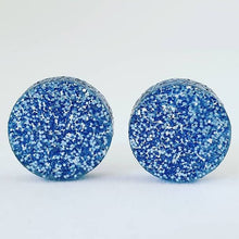 Load image into Gallery viewer, Blue Glitter Round Stud Earrings