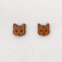 Load image into Gallery viewer, Dark Wood Cat face Stud Earrings
