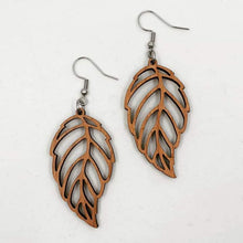 Load image into Gallery viewer, Wooden Elm Tree Leaf Hook Dangle Earrings - Australian Handmade & Hypoallergenic