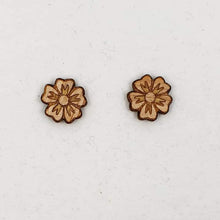 Load image into Gallery viewer, Light Wood Flower Stud Earrings - Australian Handmade & Hypoallergenic - Engraved