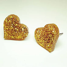 Load image into Gallery viewer, Gold Glitter Heart Stud Earrings
