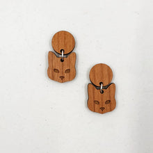Load image into Gallery viewer, Dark Wooden Cat Stud Dangle Earrings