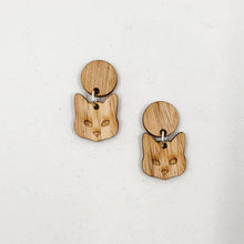 Load image into Gallery viewer, Light Wood Cat Stud Dangle Earrings
