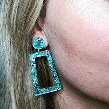 Load image into Gallery viewer, Glitter Retro Geometric Stud Dangle Earrings