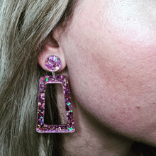 Load image into Gallery viewer, Glitter Retro Geometric Stud Dangle Earrings