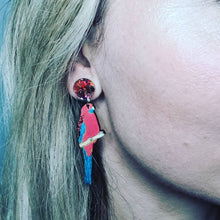 Load image into Gallery viewer, Crimson Rosella Stud Dangle Earrings