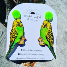 Load image into Gallery viewer, Green Budgie Stud Dangle Earrings