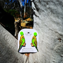 Load image into Gallery viewer, Green Budgie Stud Dangle Earrings