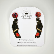 Load image into Gallery viewer, Red-tailed Black Cockatoo Stud Dangle Earrings