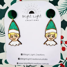 Load image into Gallery viewer, Green Christmas Elf Stud Dangle Earrings